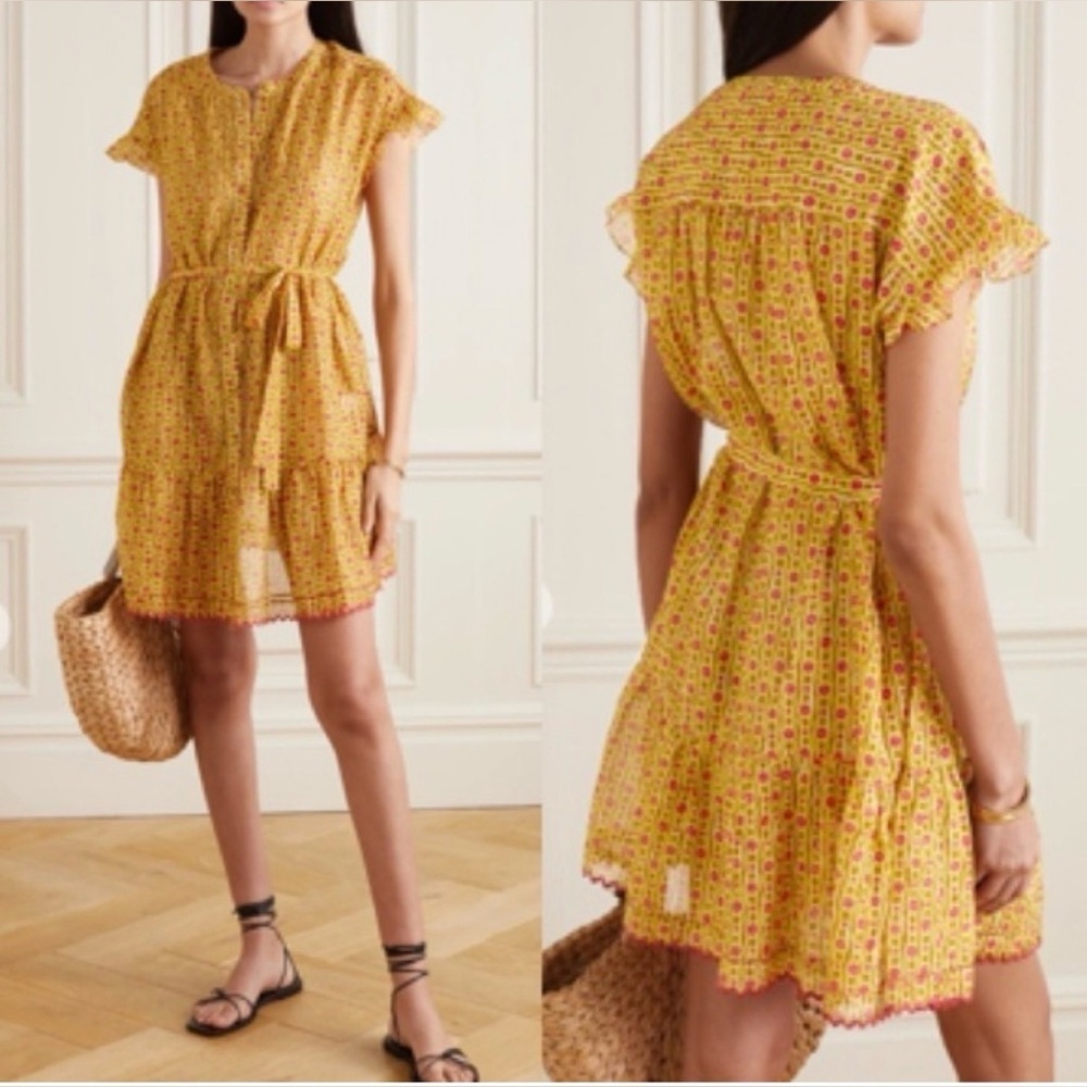 SALONI Bette Belted Silk Blend Voile Mini Dress, Daisy Trail, Size 2